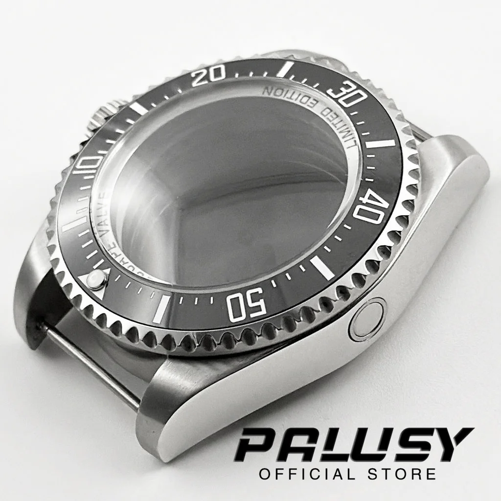 44mm Silver DEEP SEA Homage Big Sapphire Crystal Watch Case Black Ceramic Bezel Fit NH35 NH36 4R35 4R36 NH34 NH38 NH39 Movement