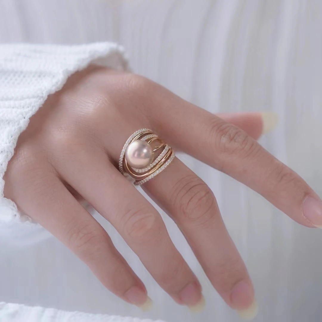 925 Sterling Silver Adjustable Finger Ring Base Settings Findings Parts Fittings Accessories for 11-12mm Pearls