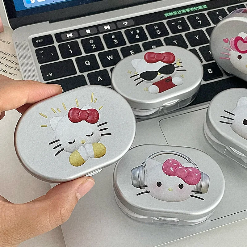 

Sanrio Anime Hello Kitty Contact Lenses Box Portable Travel KT Cat Doll Eye Lenses Compact Storage Container Girl Children Gifts
