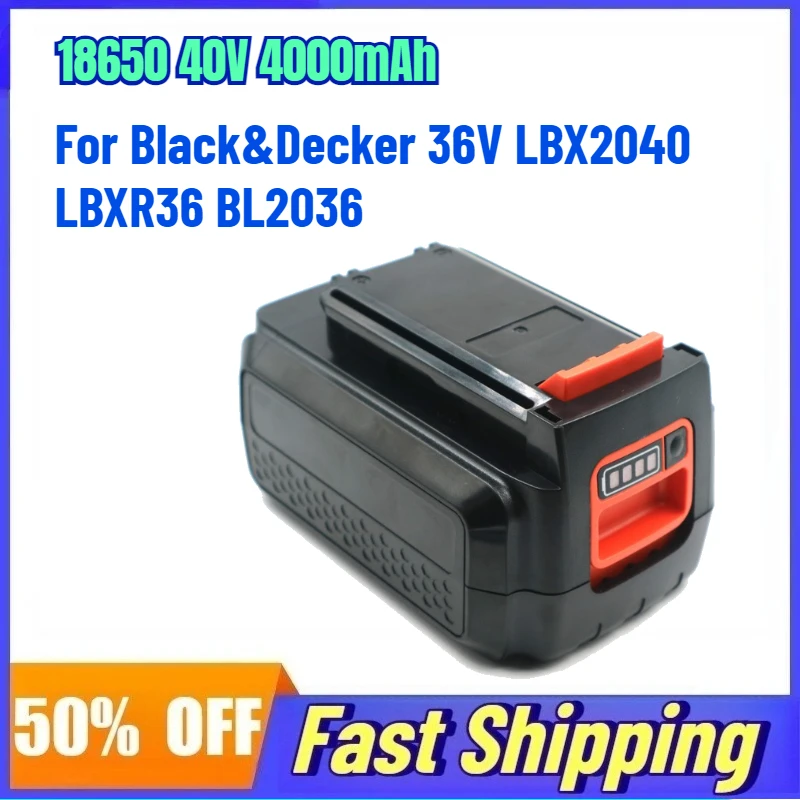 

18650 36V 4000mAh Rechargeable Battery for Black&Decker 36V LBX2040 LBXR36 BL2036 Lawn Mower Grass Trimmer Lithium Battery