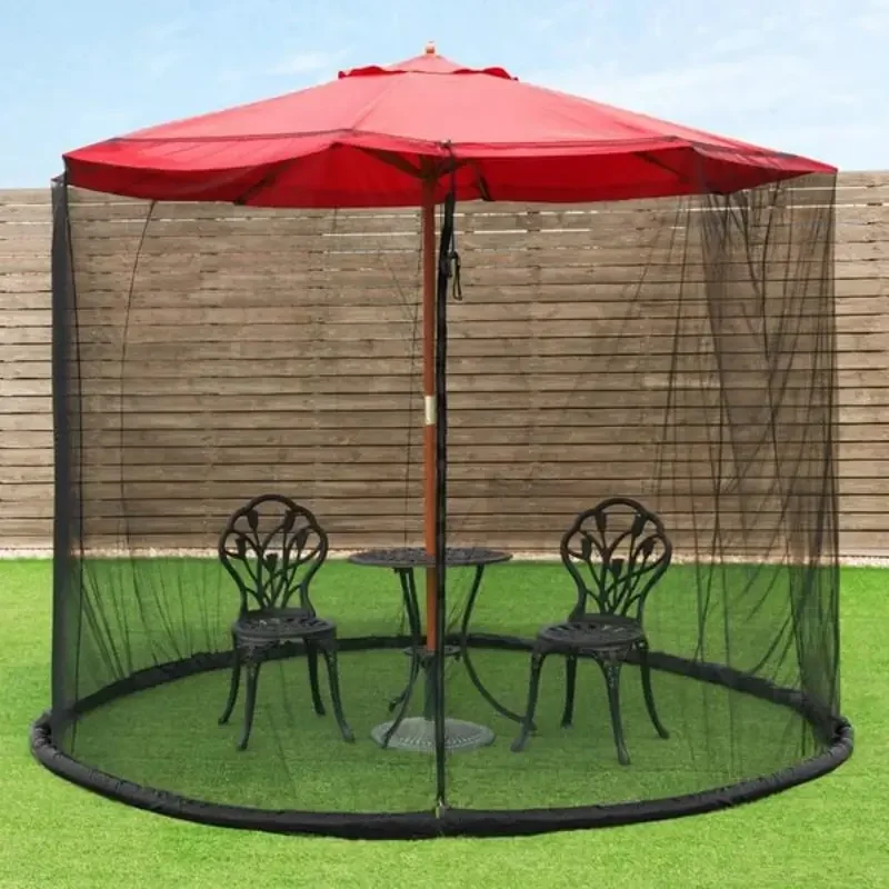 

7.5-10ft Patio Umbrella Mosquito Net Waterflood Parasol Platform Breathable Mosquito Net Cover Outdoor Metal Frame Shade Bed Net