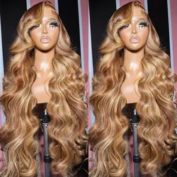 Highlight Wig Human Hair Ombre Brown Lace Frontal Wig Brazilian Glueless HD Wigs Woman Honey Blond Hd Body Wave Lace Front Wig
