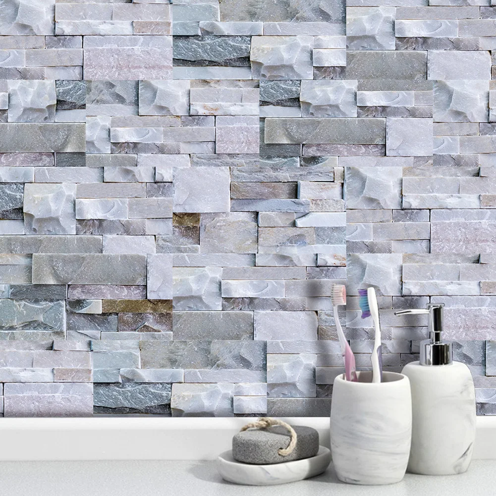 

9PCS Mosaic Wall Sticker Imitation Stone Brick Self-adhesive Bathoom Kitchen Wall Sticker Waterproof Wallpaper Home Decoration