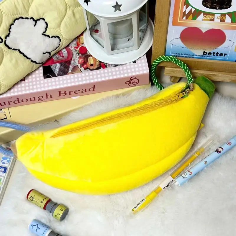 Cartoon Banana Plush Pen Case Kawaii Simulation Fruit Stationery Bag Multifunctional Storage Pouch School Supplies
