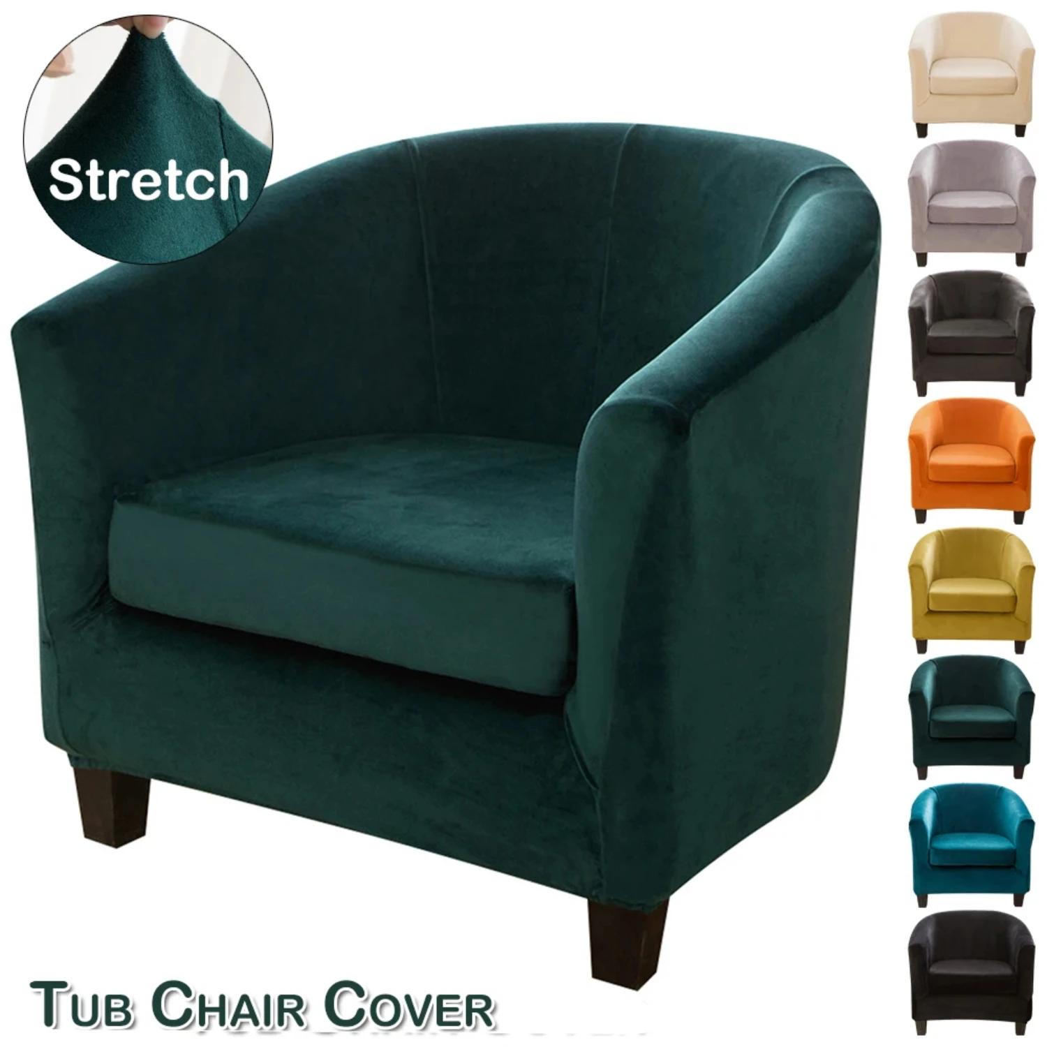 Luxurious Velvet Tub Chair Slipcover for Pub Club Sofa, Stylish Fitted Single Armchair Covers, Elegant Accent Chair Protector wi