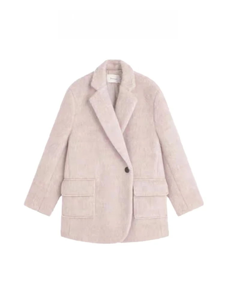 

Женское шерстяное пальто Thiened, розовое корейское пальто, осень-зима, новый свободный крой, теплая хлопковая куртка с длинным светом, верхняя одежда с воротником