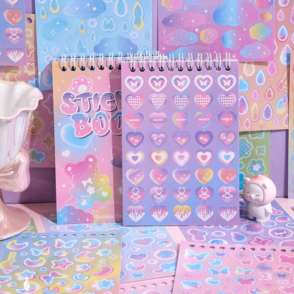 30 sheets Cute Cartoon Laser Colorful Flashing Film Paper Scrapbooking Stickers Book Decorative Material Aesthetic Stickers