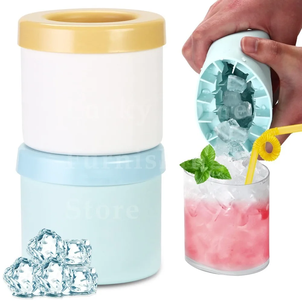 2-in-1 2/1pcs Ice Bucket & Maker, Round Silicone Mold with Quick Freeze Tray, Food Safe Ice Cube Container for Party & Household