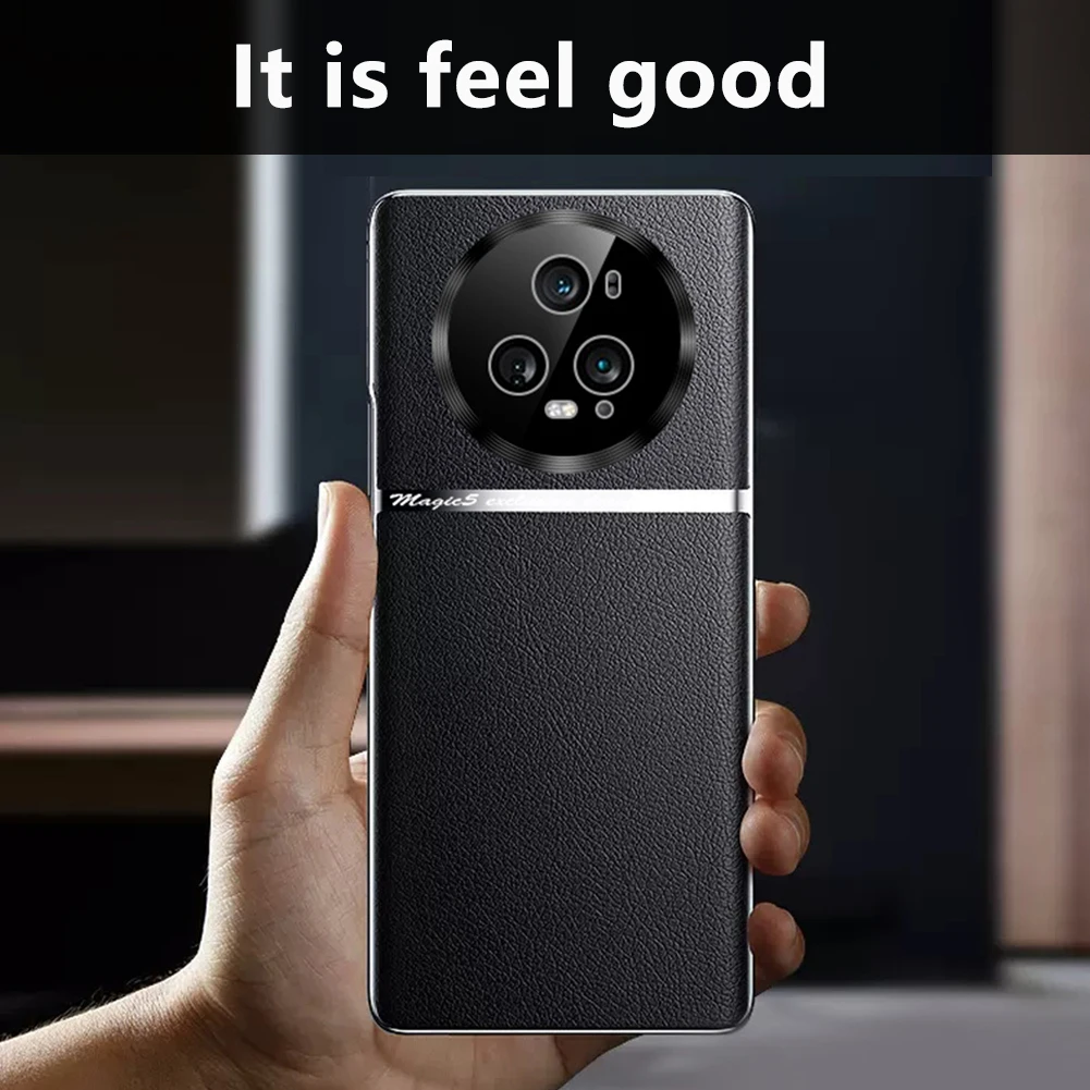 Original Hard PC Case For Honor Magic 5 Pro luxury Natural Leather shockproof Plating Cover For Magic5 Mobile Phone Back Funda