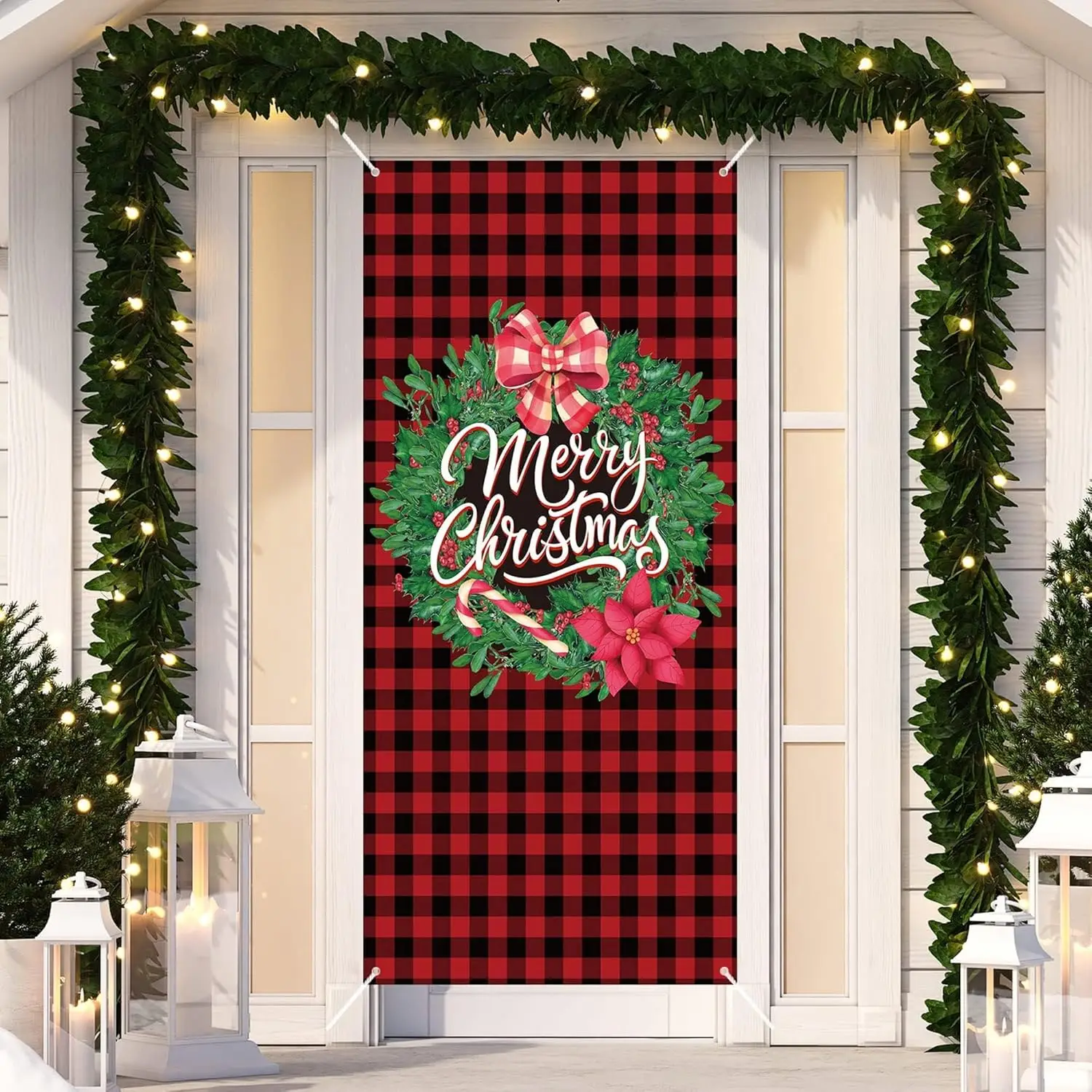 Weihnachten Willkommen Tür Abdeckung Buffalo Check Plaid Weihnachten Tür Dekorationen WEIHNACHTEN Hintergrund Hintergrund Fotografie Hängen Decorat