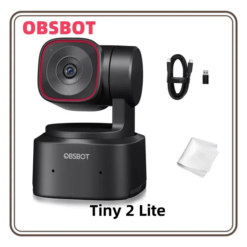 OBSBOT Tiny 2 Lite 4K Webcam for PC AI Tracking PTZ Streaming Camera with 1/2 Sensor 60 FPS HDR Microphones Web Camera