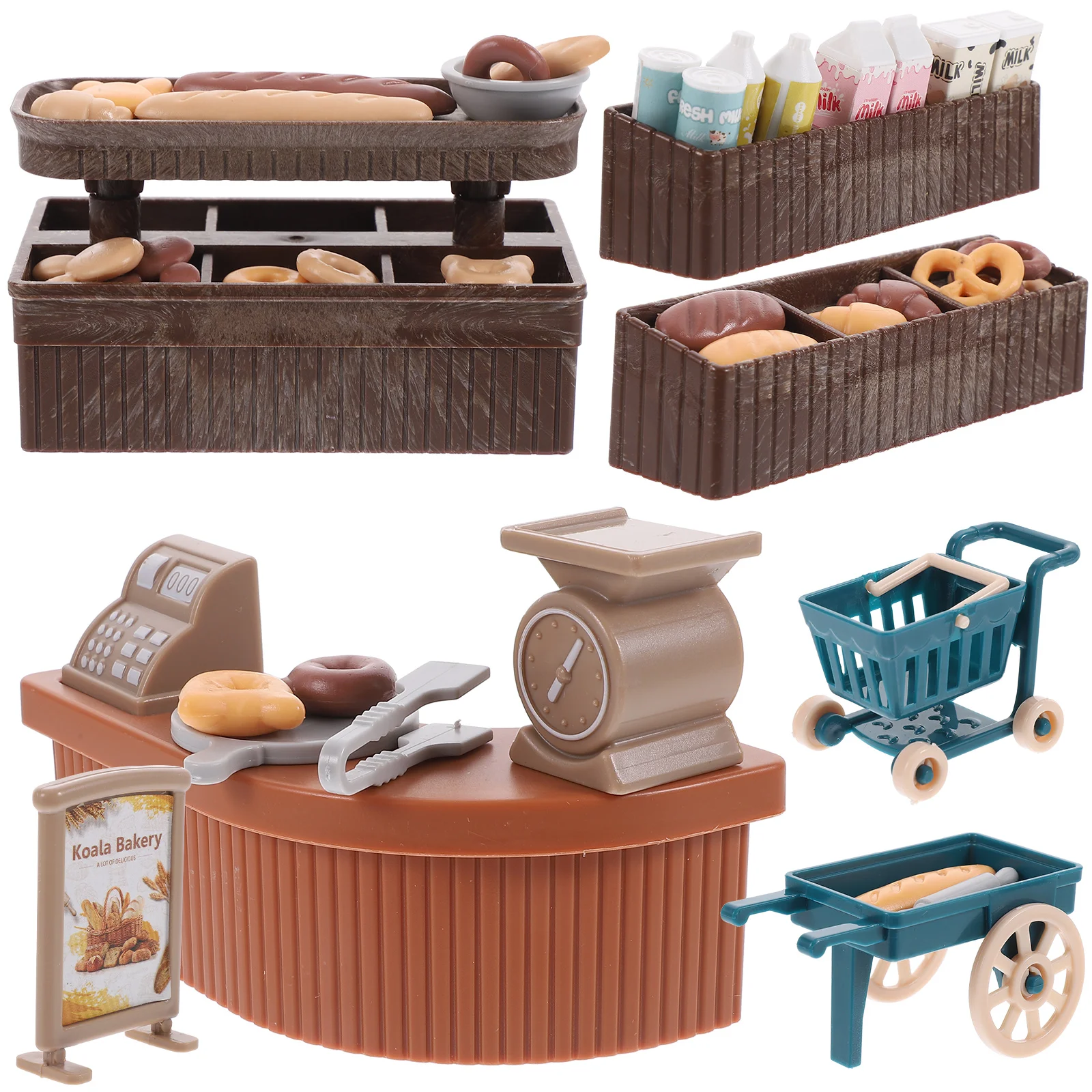 1 Set of Miniature Bakery Decorations Simulation Bread Cart Mini House Layout House Kitchen Scene Prop