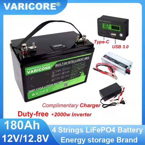 New VariCore 12.8V 180AH LCD LiFePO4 Battery pack 12V 4Strings Lithium Batteries for Inverter Touring Car Solar 14.6v Golf cart