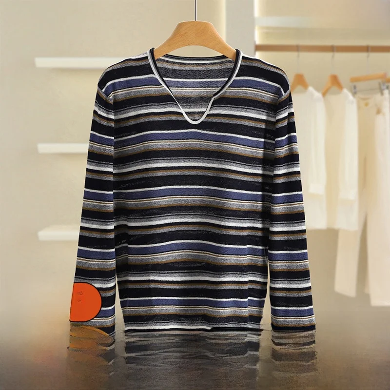 مريحة V-Ne تريكو المرأة فضفاضة تناسب سترة علوية مزيج الصوف مخطط تصميم عادية تنوعا الخريف Faion #1