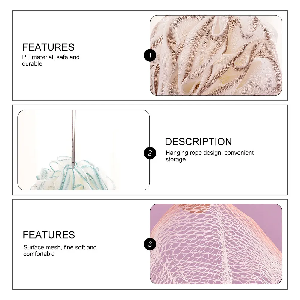 

3pcs Hanging Scrubber Balls Comfortable Sponge Exfoliating Shower Mesh Body Scrubbers Foaming Bath Tools For Home Bath Flower