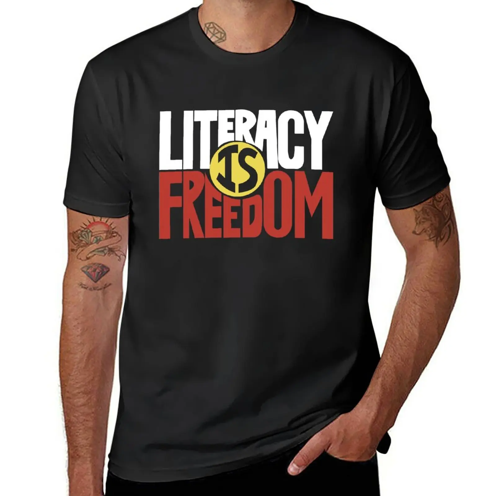 New Literacy Is Freedom T-Shirt plain t-shirt boys animal print shirt vintage clothes boys white t shirts mens cotton t shirts