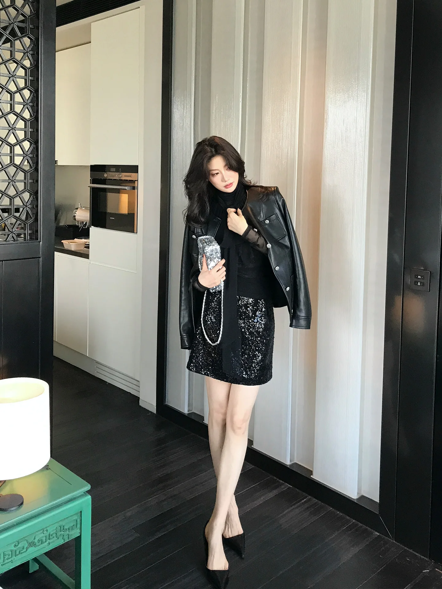 

Юбка-миди Dragon Xi Er с высокой талией, утягивающая, с отражающими пайетками, женская, А-силуэт, облегающая, из полиэстера