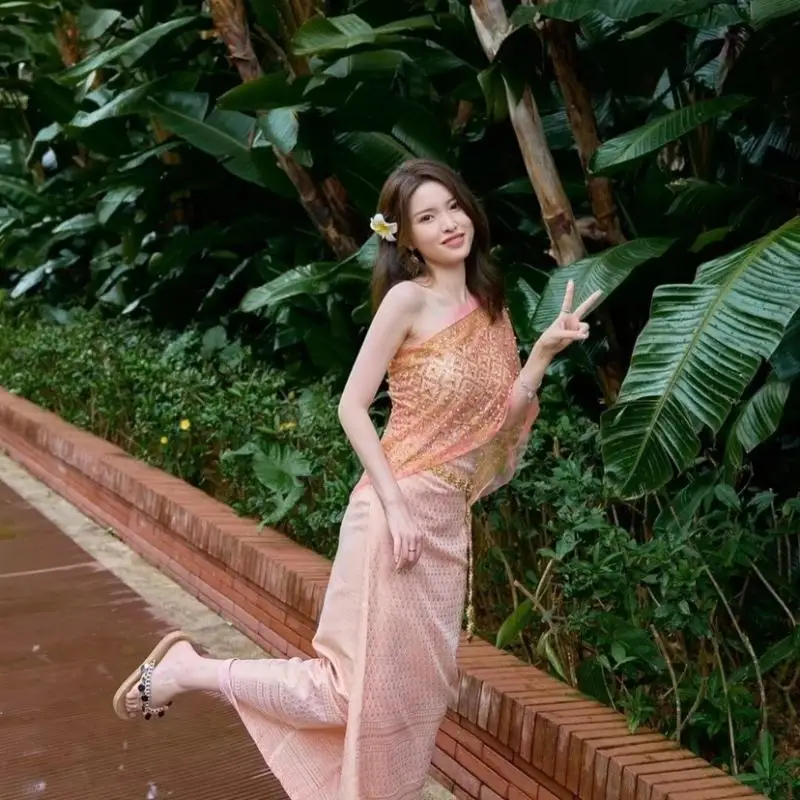 Traje tradicional de Tailandia, conjunto de Falda de tubo, chal, fiesta, fotografía