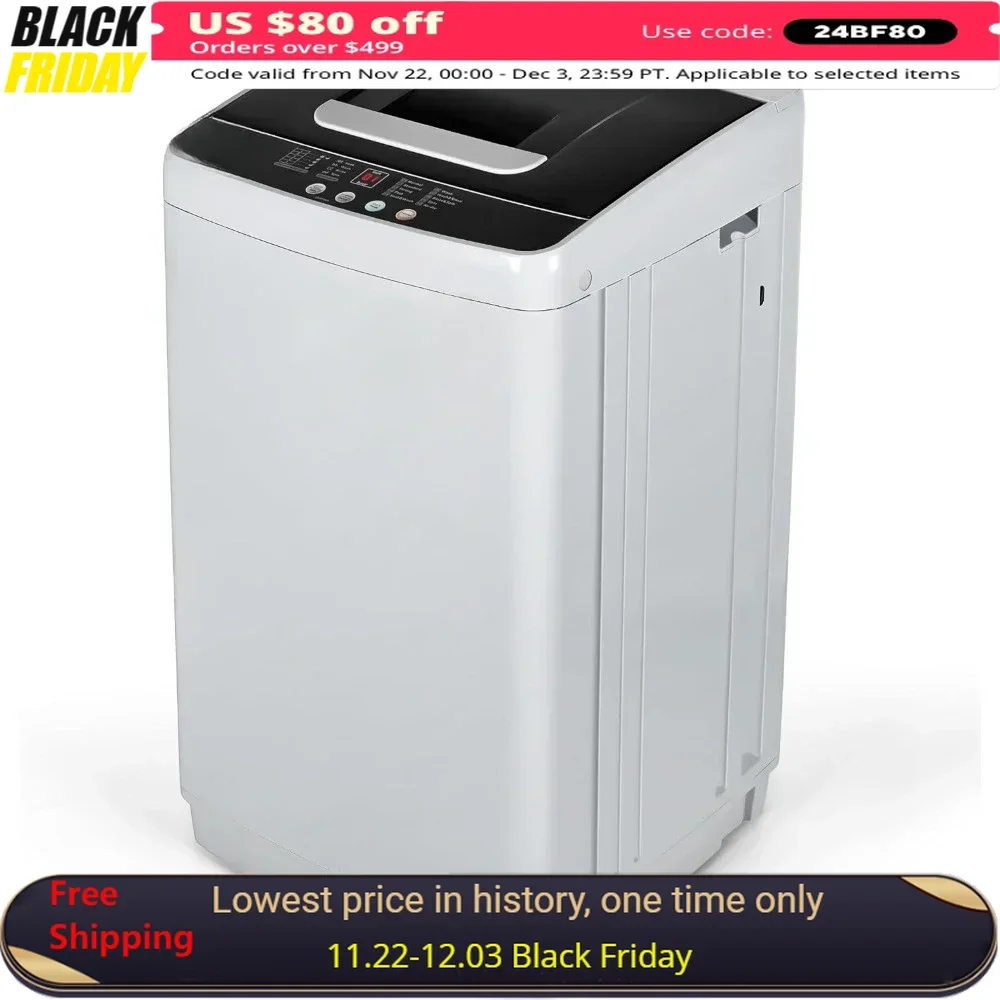 

Portable Washing Machine, 8.8LBS with 10 Programs 5 Water Levels, Drain Pump and LED Display, 1.03cu.ft Full Automatic Washer