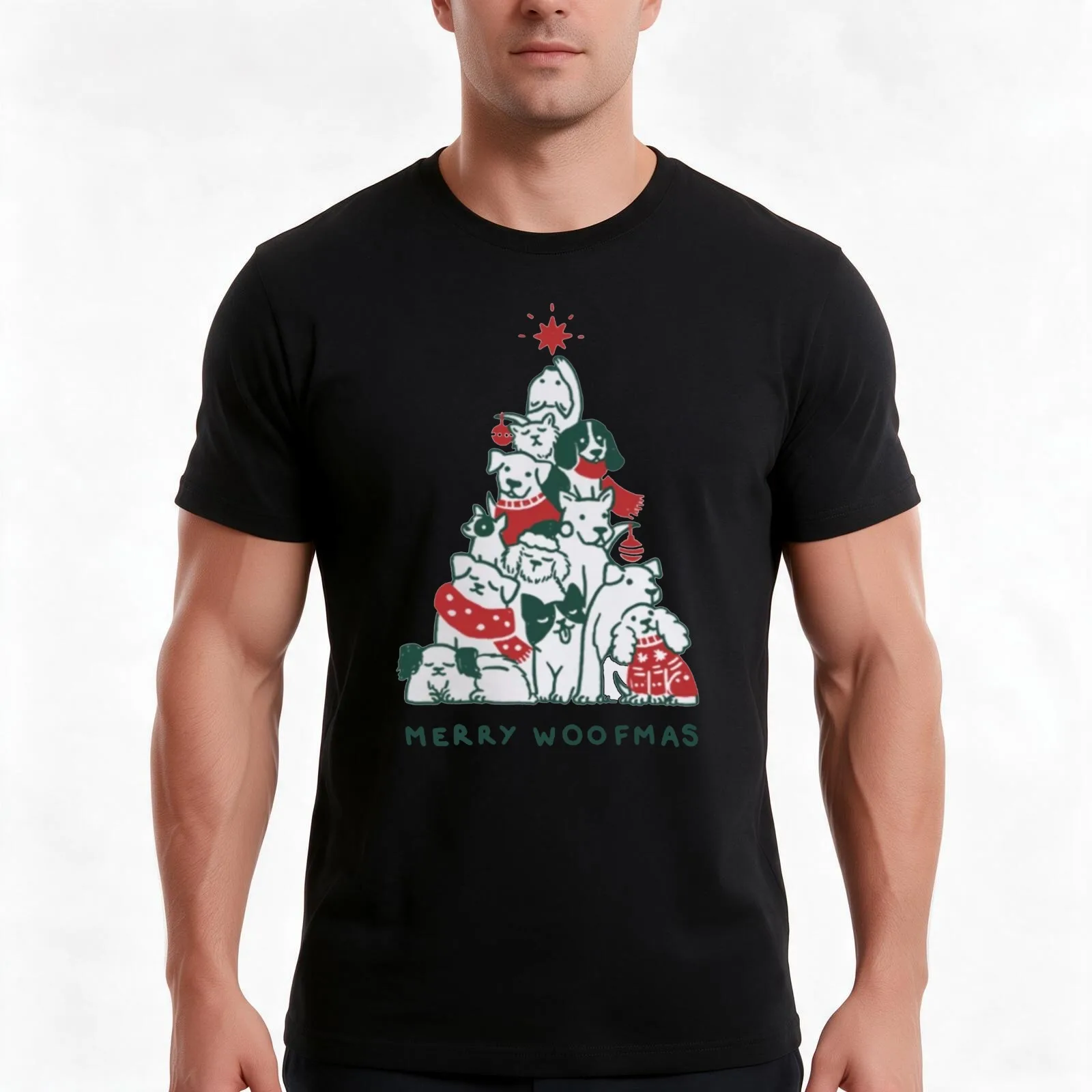Merry woofmas funny merry christmas tree dogs lovers owner gift for women men T-Shirt, Summer Casual Cotton Tee, 100% Cotton