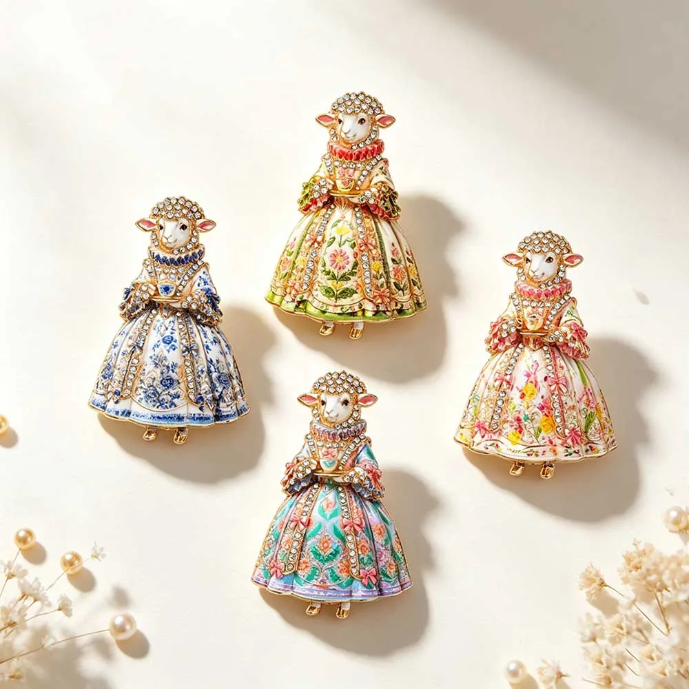 Cross border new long dress cute animal pin clothing accessories, high-end light luxury retro sheep brooch