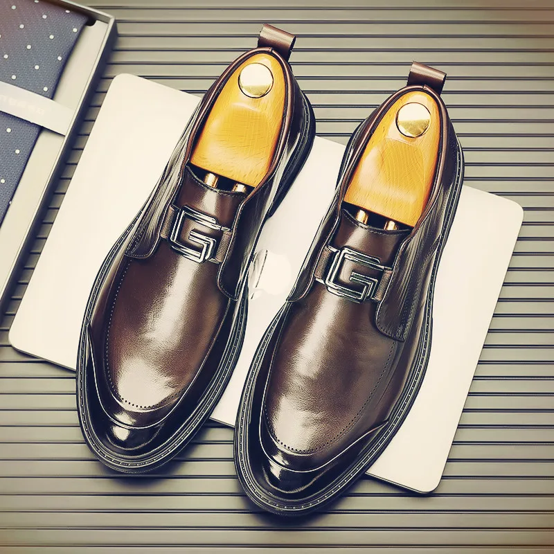 

Punk Style Men Casual Leather Shoes New Trend Men's Loafers Slip-On Mocasines Fashion Shiny Formal Dress Footwear Walking Shoes