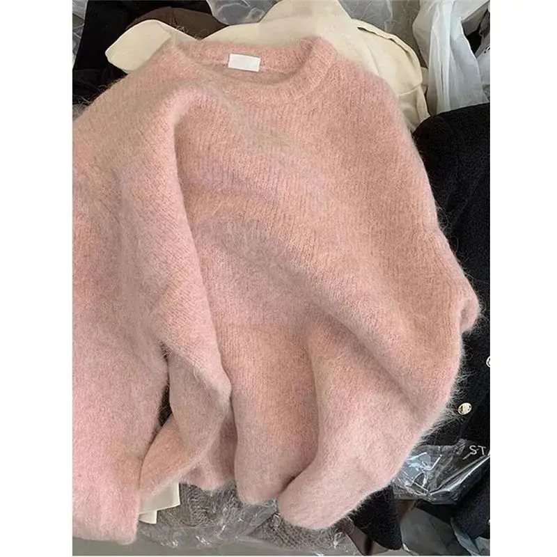 Limiguyue Pink Loose Mohair Soft Wool Thicken Sweater Women Autumn Winter O-Neck Warm Knit Pullover Cashmere Basic Knitwear E299