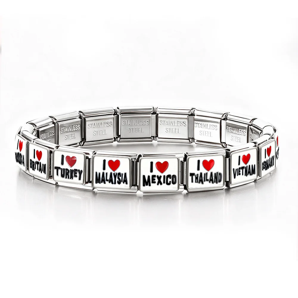 GEMOSA Love Country Reise-Souvenir Klassischer Elastischer Charm-Anhänger Passend für 9mm Armband Edelstahl Italienische Herstellung DIY-Schmuck – Detail 2