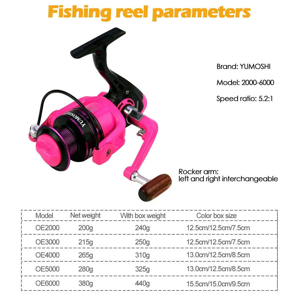 Pink Rocker Arm Fishing Reel High Quality Metal Lure Wheel Spinning Wheel OE2000 Series Sea ​​Pole Wheel Wooden Handle