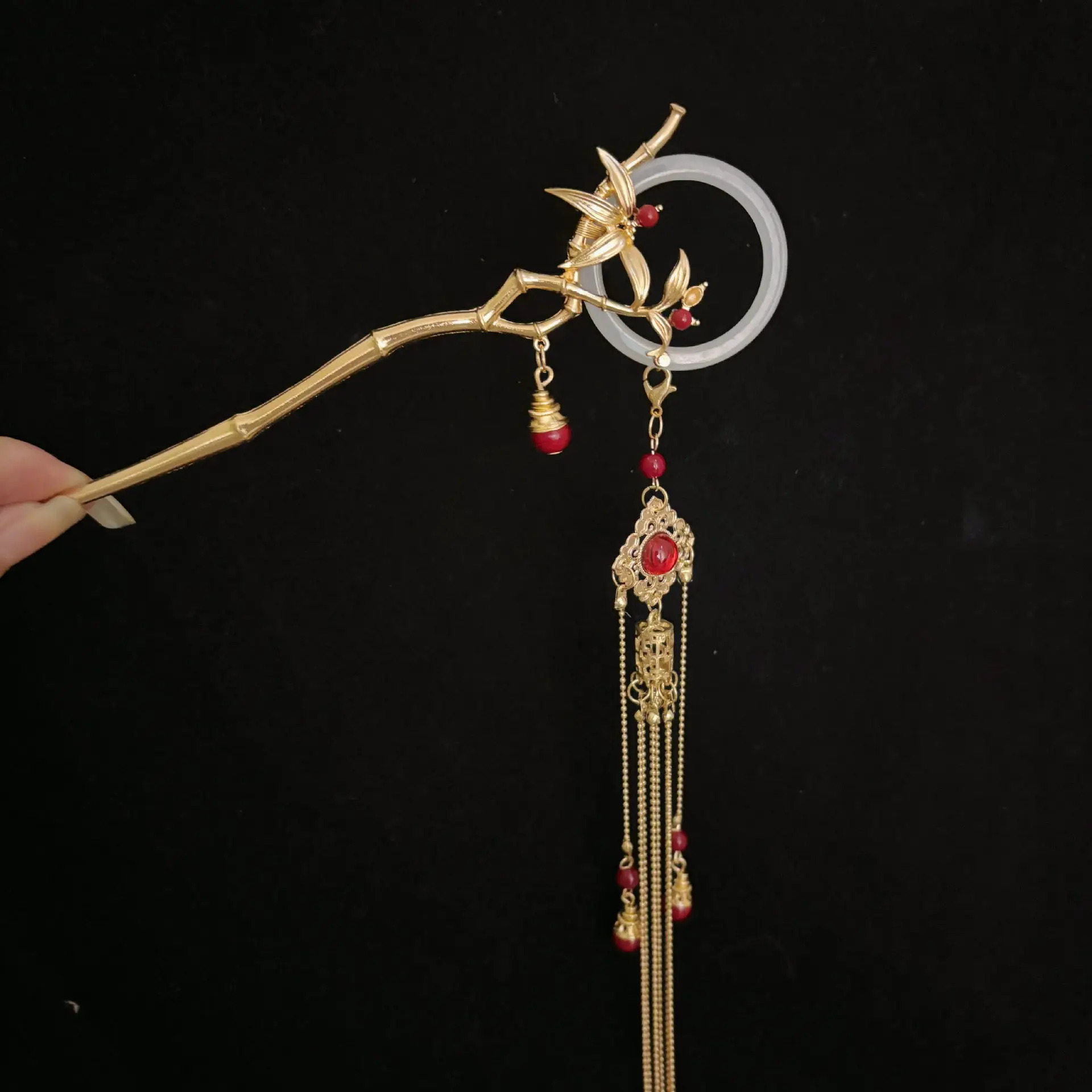 Chinese Style Hair Stick Bamboo Tassel Hairpin - Hanfu Hair Accessories for Women, Step Shake Hair Pin Christmas Gift - view 5