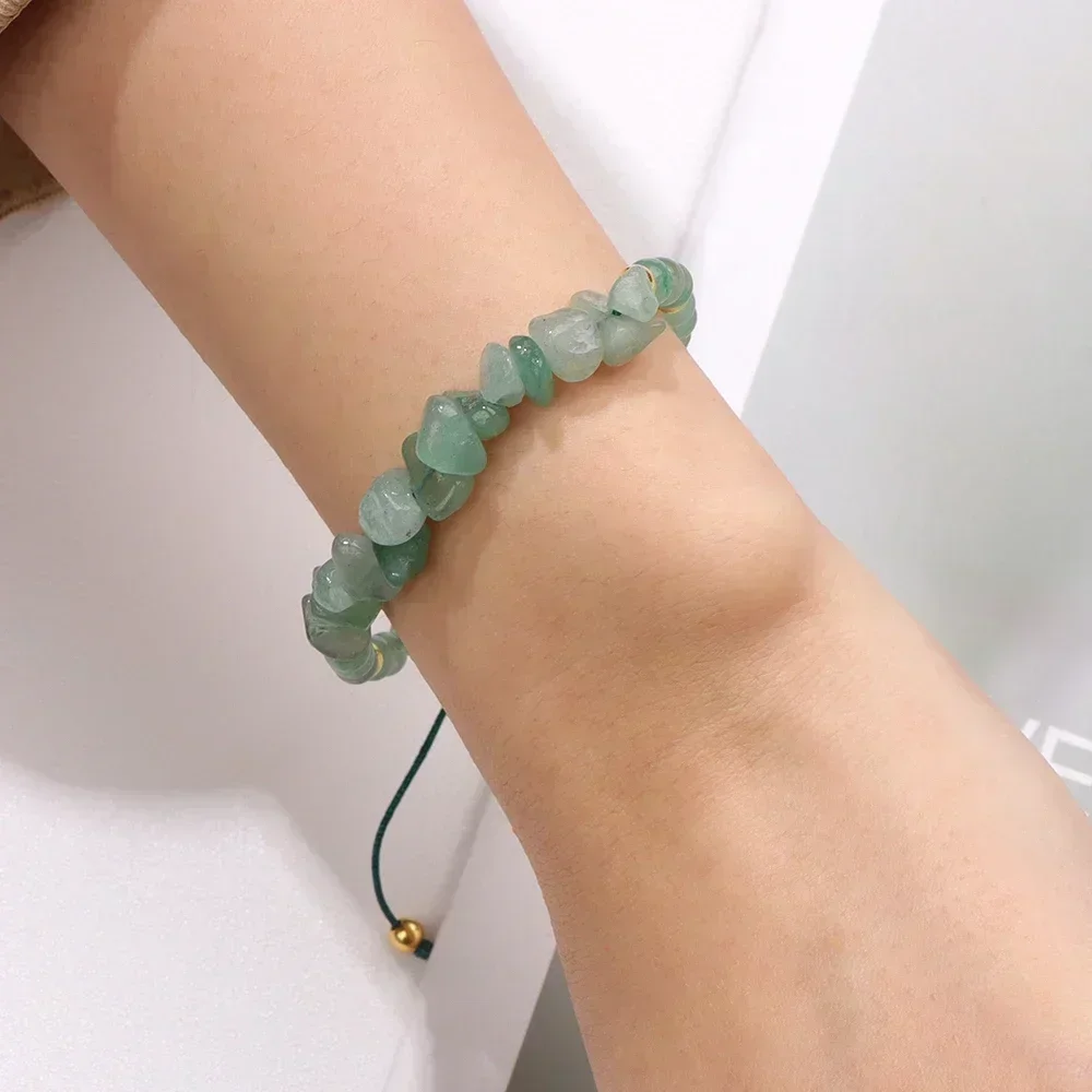 Hot Irregular Green Aventurines Gravel Bracelets Natural Stone Amethysts Bracelets Women Adjustable  Rope Braided Bracelets Gift