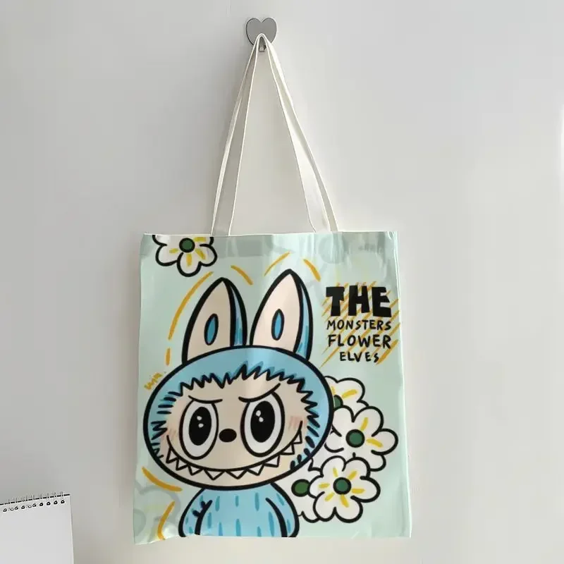 Labubu Anime Canvas Bag Female Cute MINISO Students Large Capacity Tutoring Portable Leisure Shopping Bag Kawaii Gifts Toys