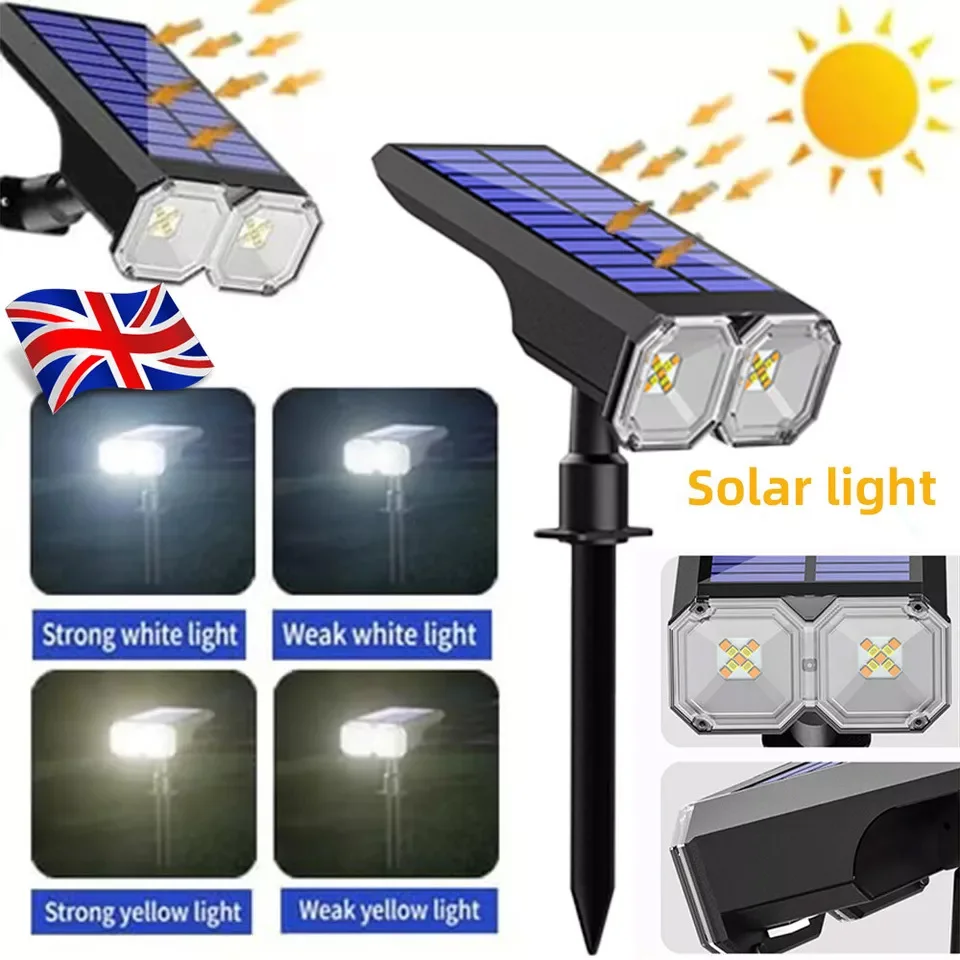 2 × Solar Powered Spot Lights Outdoor LED Stake Wall Light Garden Landscape Lamp