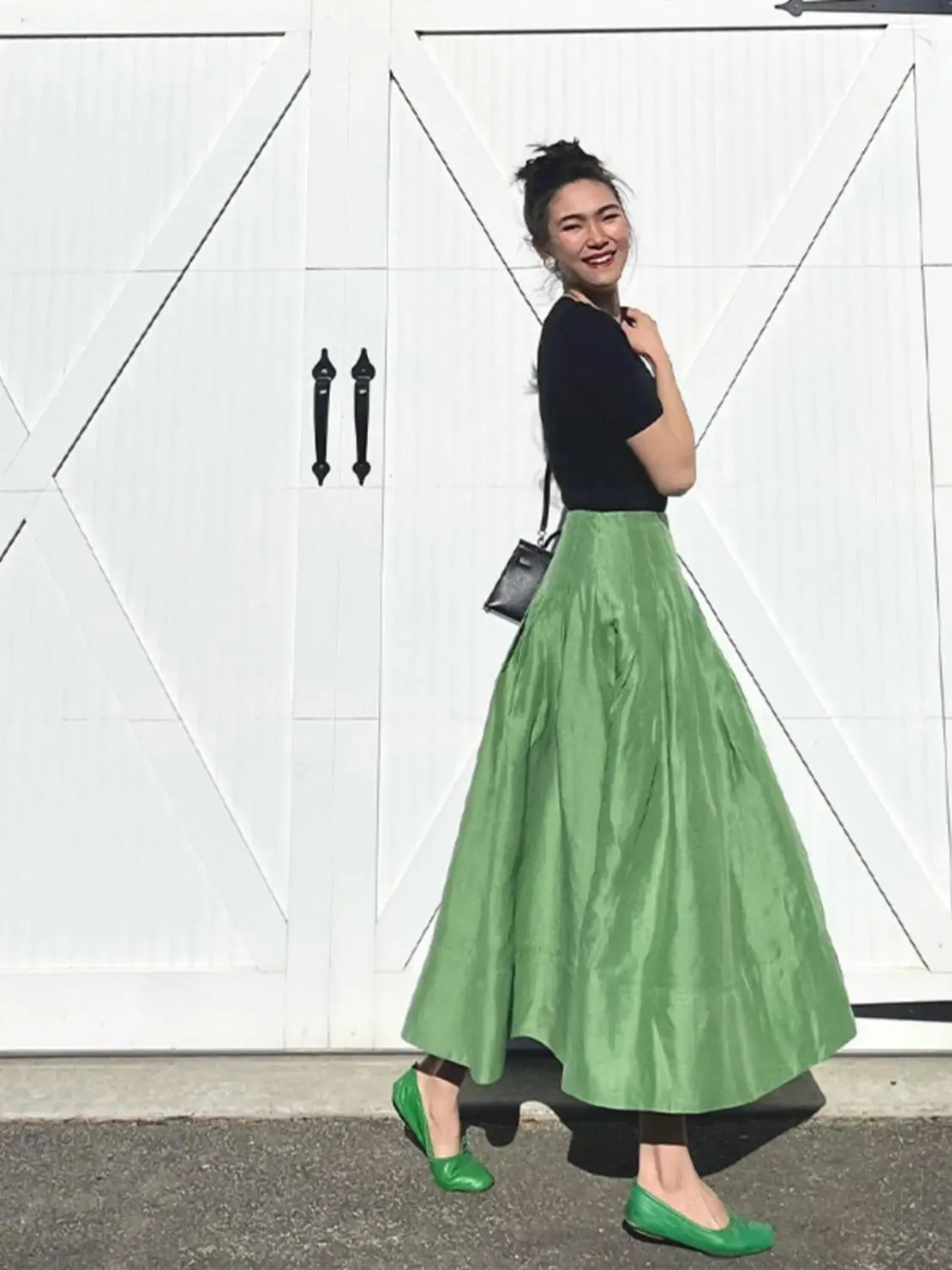 French Retro Green A-Line High-Waisted Flared Midi Skirt Women'S Early Spring New Arrival Draped Puff Puffle Skirt