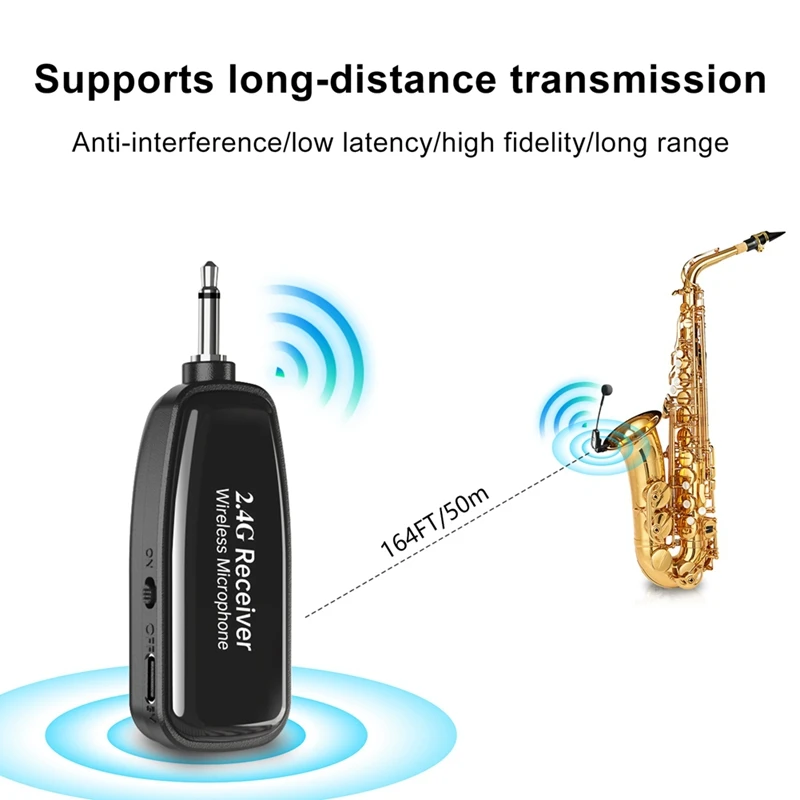 

Saxophone Wireless Microphone System Saxophone Wireless Microphone System,2.4G Transmitter & Receiver for ,164FT Range,Plug