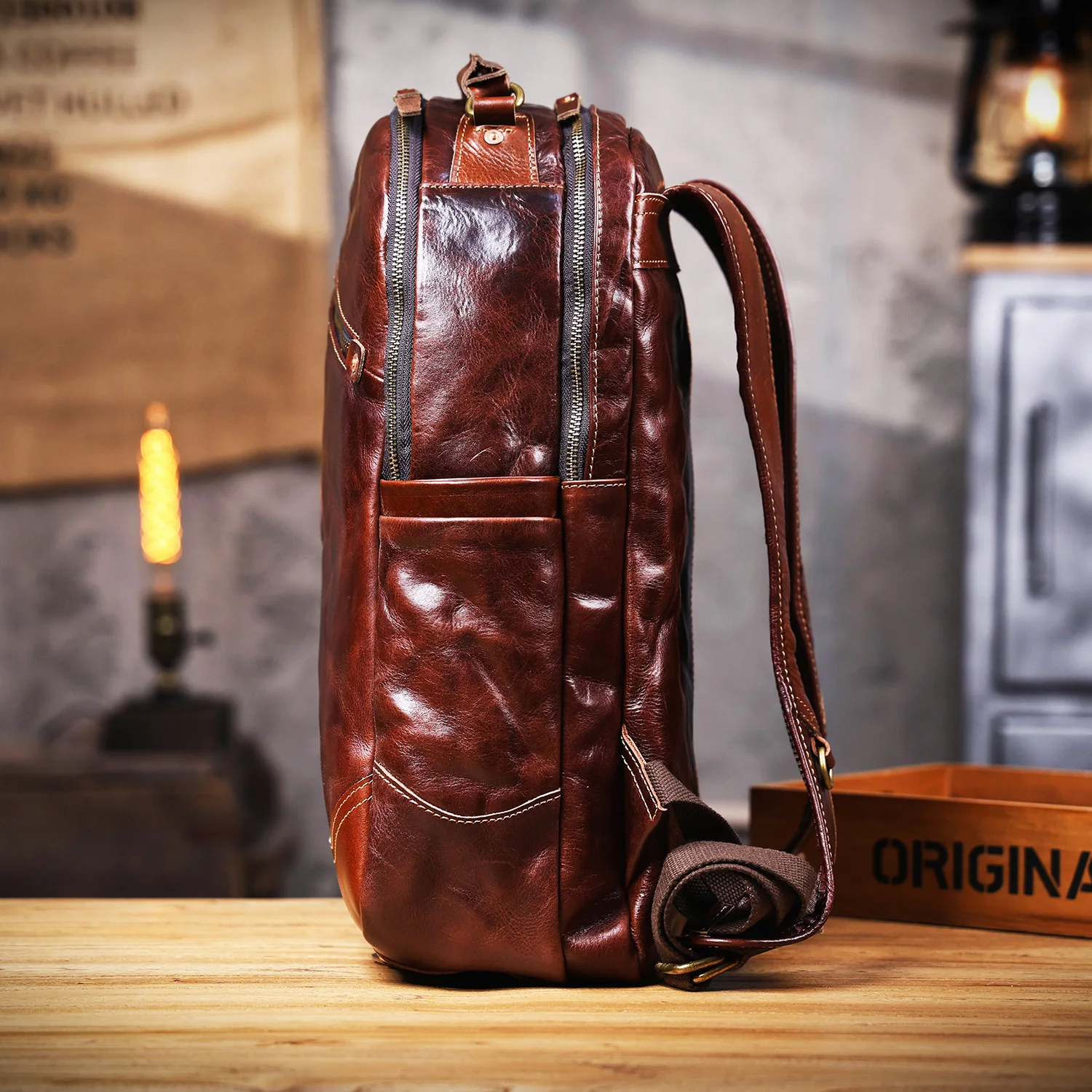 S.WORKER Herren-Rucksack aus echtem Leder, hochwertiges Rindsleder, lässige Schultaschen, 15"-Laptop-Taschen, Reise-Tagesrucksack, Geschenk für Männer – Detail 23