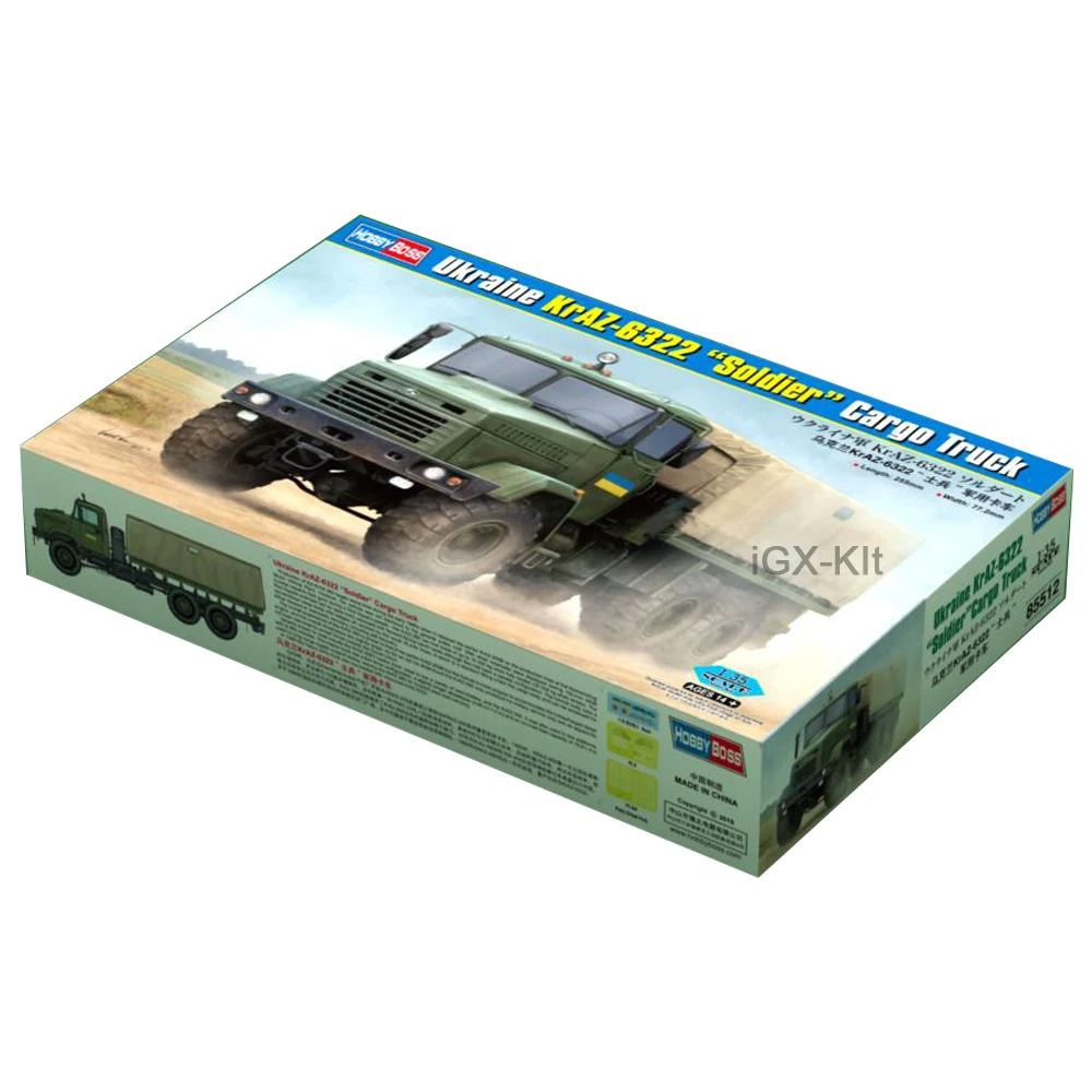 Hobbyboss 85512 1/35 Scale Ukrainian KrAZ6322 KrAZ-6322 Soldier Cargo Truck Vehicle Hobby Craft Toy Plastic Model Building Kit