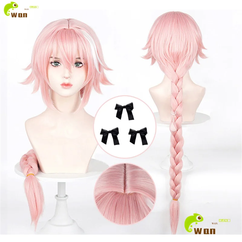 

Fate Astolfo Cosplay Wig 80cm Long Pink White Twisted Cosplay Anime Wigs Heat Resistant Synthetic Hair Halloween Women Wigs