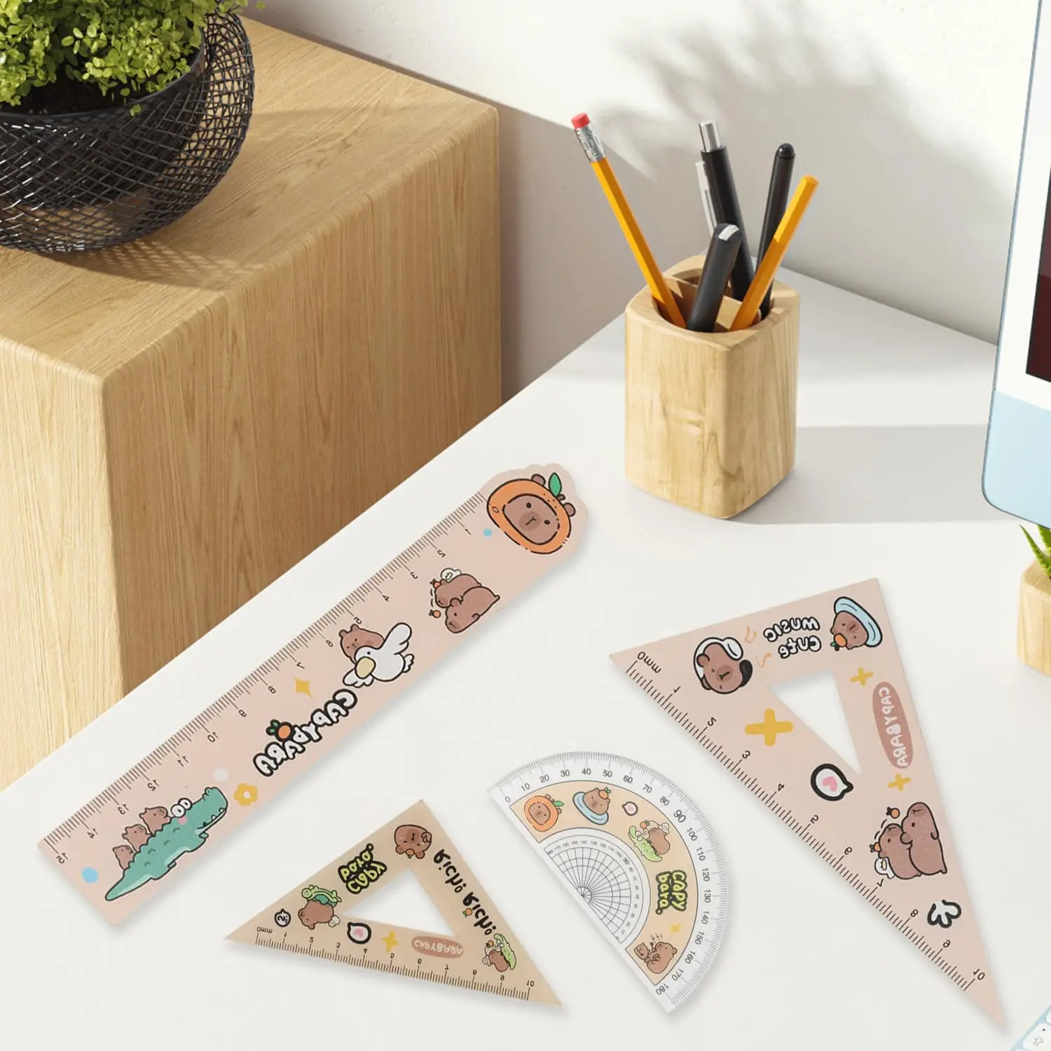 5 Set Wholesale Capybara Geometry Set | Cute Measuring Tools with Straight Ruler Protractor Triangle Ruler for Primary School
