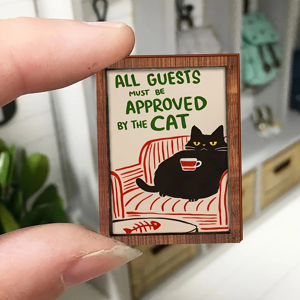 Dollhouse Mini Cat Drinking Tea Photo Frame Miniature Accessories Miniature Scene Ornaments