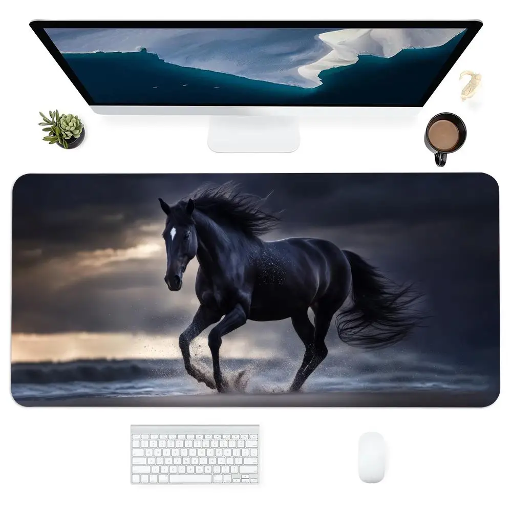 Black Horse Mouse Pad Large Gaming Non-slip Computer Laptop Tablet Mat Art Mausepad Mini Gamer Keyboard PC Playmat