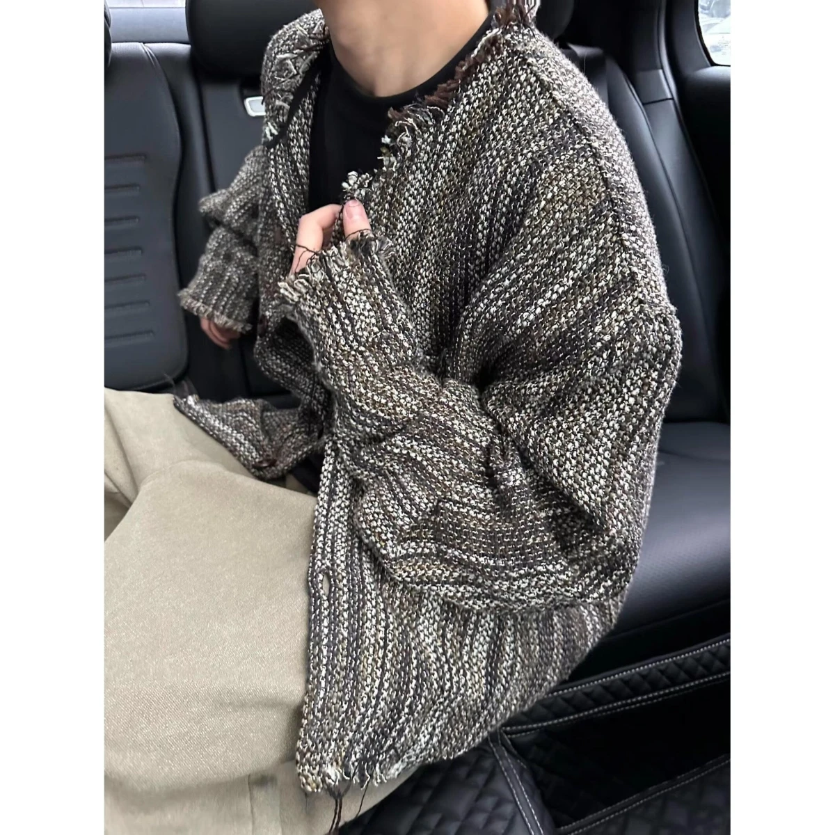 سترة رجالية على الطراز الياباني الرجعي هاراجوكو، معطف محبوك بدون ياقة للأزواج، مناسب للخريف والشتاء، تصميم قياسي بأكمام طويلة #1