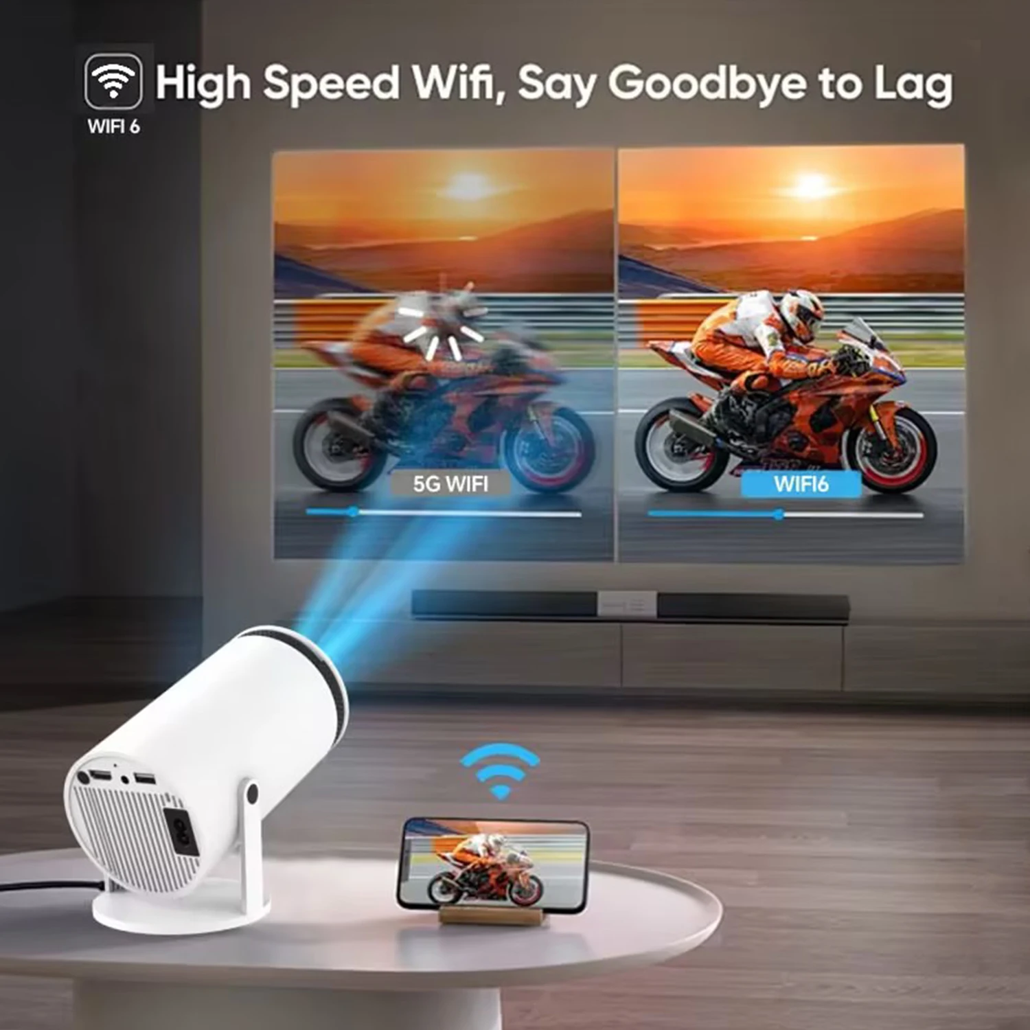 WIFIT Portable Mini Projector 5'' with 2.4G& 5G Dual WiFi/ Bluetooth function support 4K Video Display