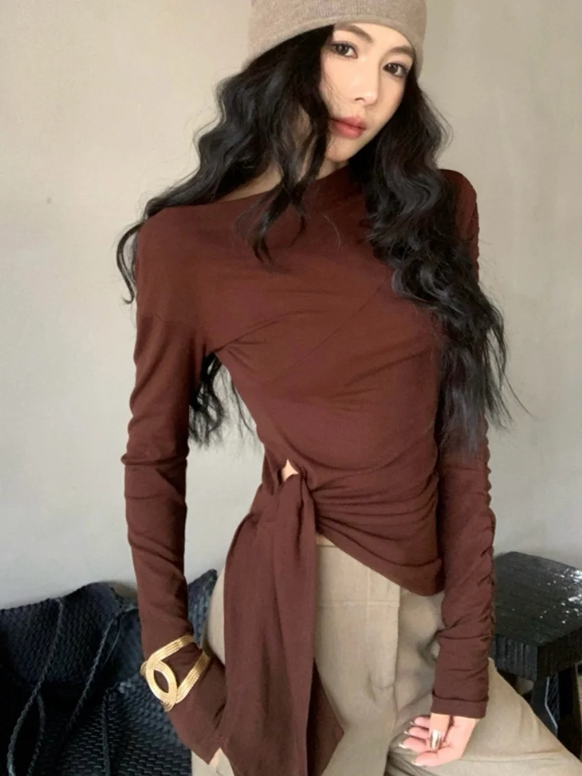 Alien Kitty Hot Girls Women Tees Solid Split New Sexy Casual Skinny Mujer 2025 Party Autumn Fashion Close Waist Gentle T-Shirts