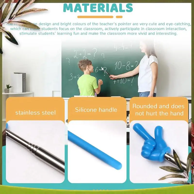 ABDW-12 Pcs Teacher Pointer Stick Telescoping Hand Pointer Retractable Pointer Finger Reading Aid For Presentation Whiteboard