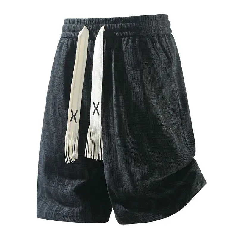 Men American Textured Pattern Loose Drawstring Five Point Casual Summer Sports Shorts