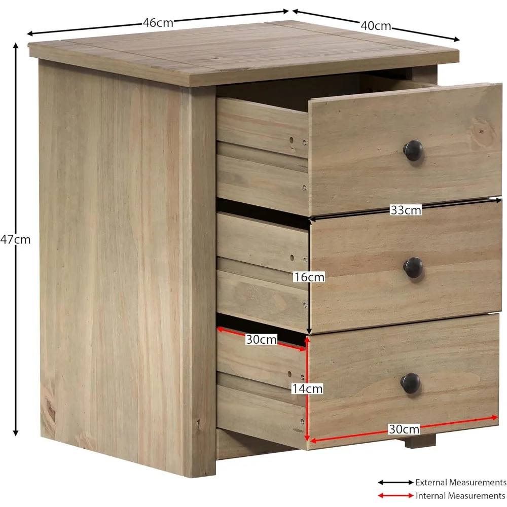 Mesita de Noche con 3 Cajones en Roble Natural، Diseño Clásico para Dormitorio #3