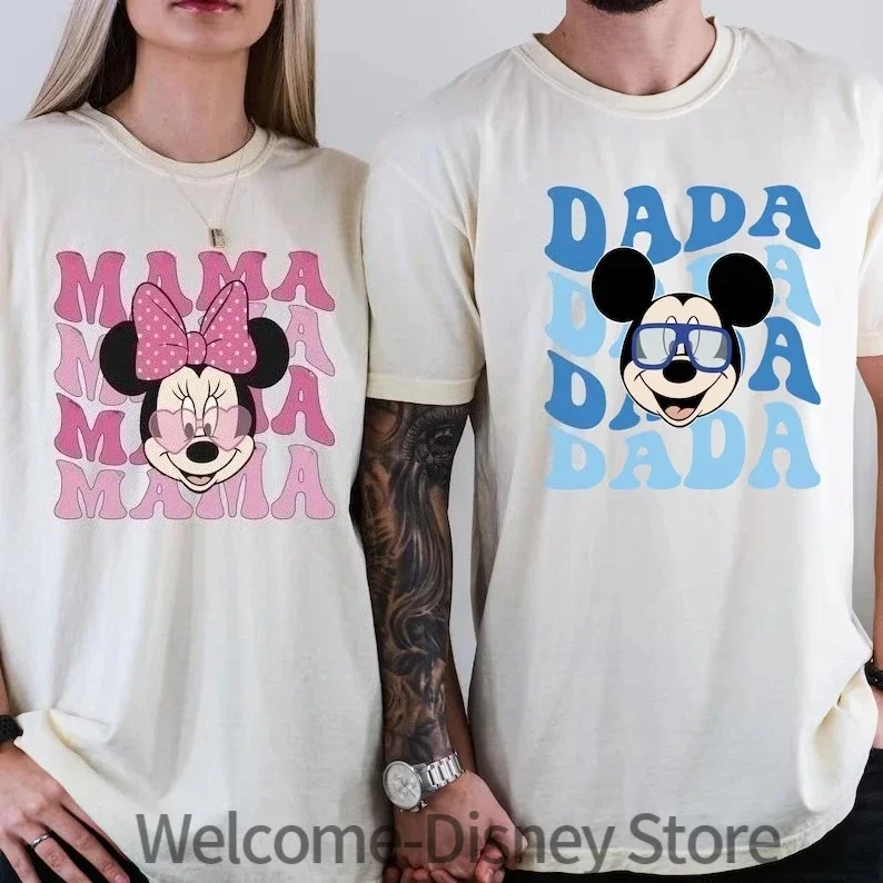 Minnie Mouse Mama Mickey Dada Catton T-Shirt Family Matching Shirt Men Women Tees Tops Cotton Love Gift for Parents Short Sleeve
