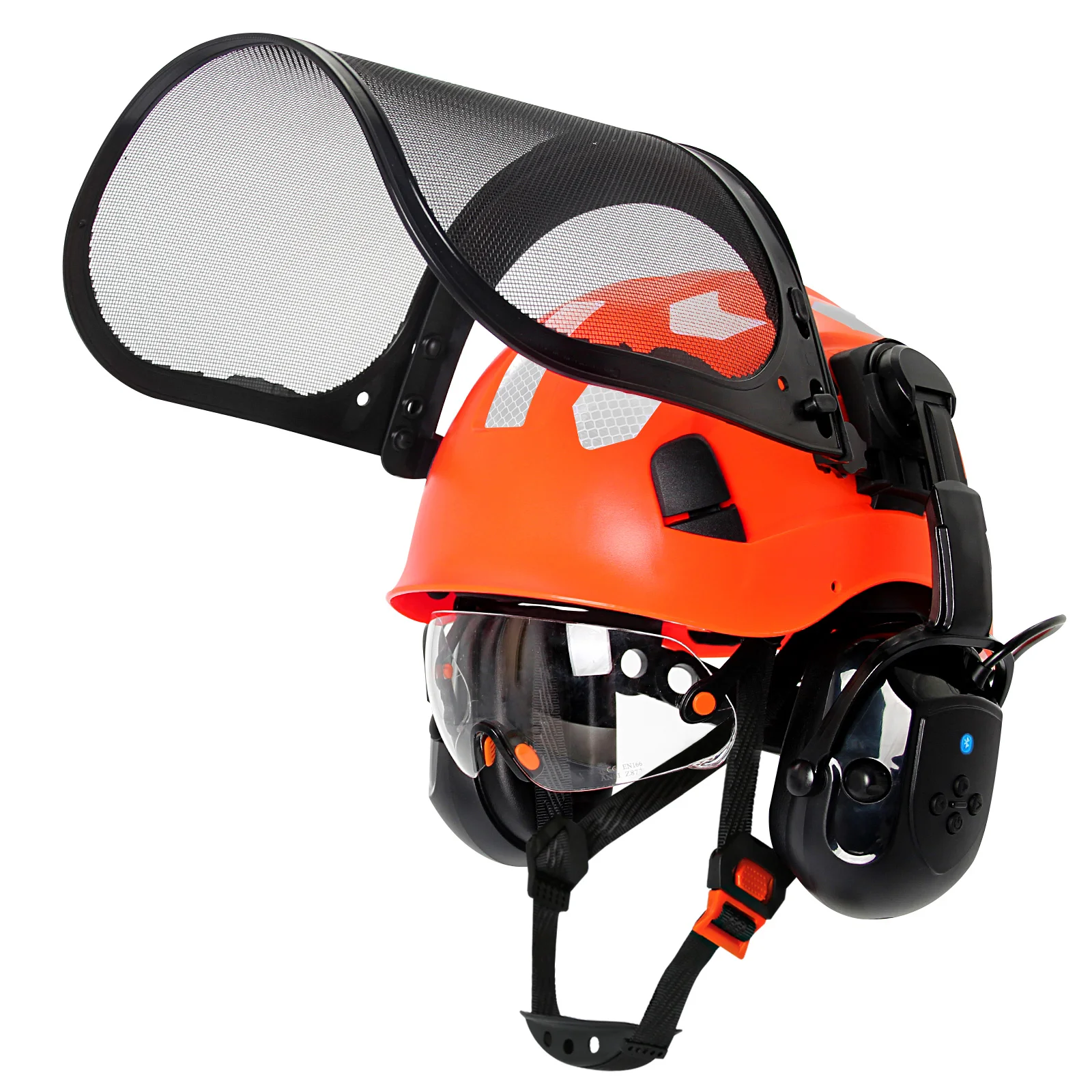 CE Forestry Safety Helmets with 5.0 Bluetooth Built-in Goggles Earmuffs  Mesh Face Shield Logging ABS Chainsaw Hard Hat Work Cap
