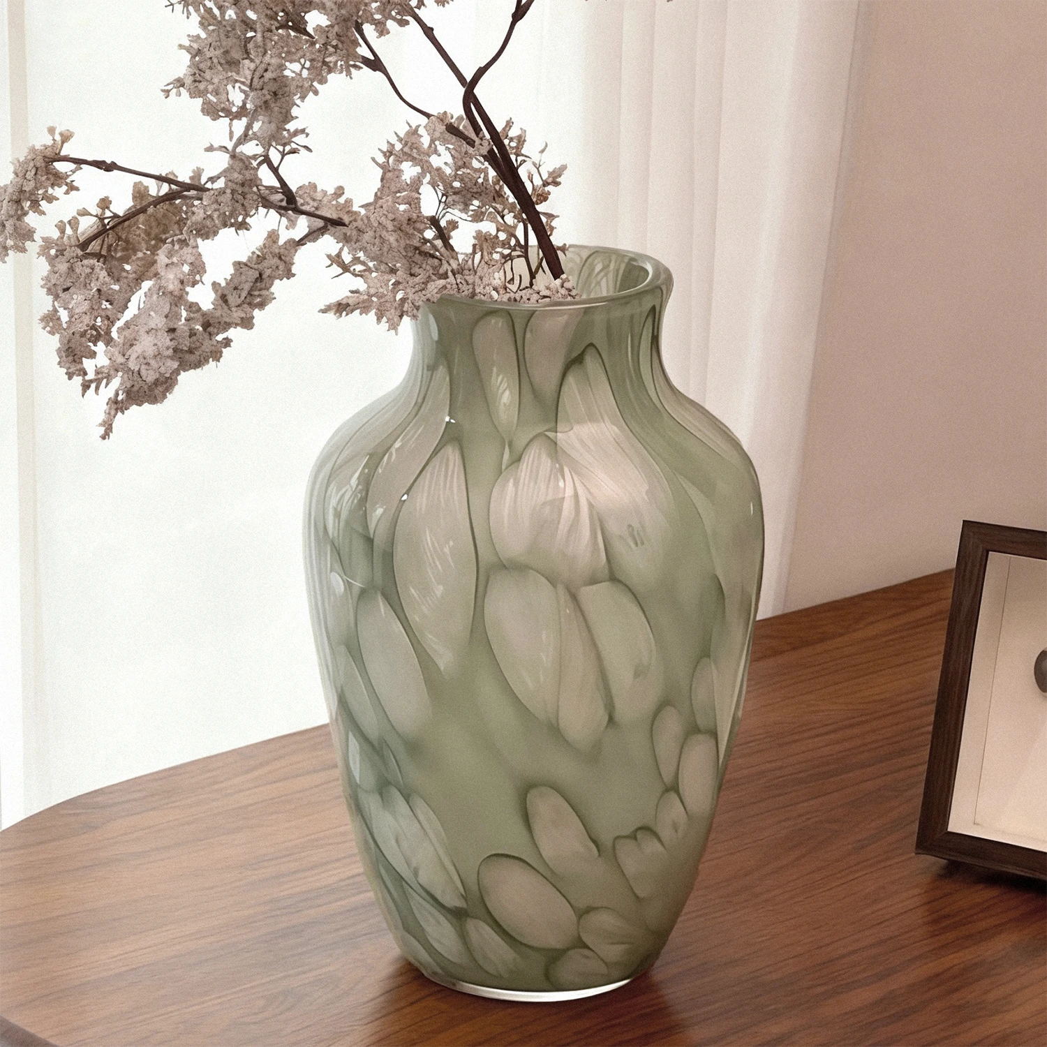 Green Cloud Texture Chinese Light Luxury Vase Ornament Living Room Flower Arrangement Retro Glazed Dining Table Advanced Flower